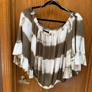 Off the Shoulder Sage Green Tie Dye Blouse